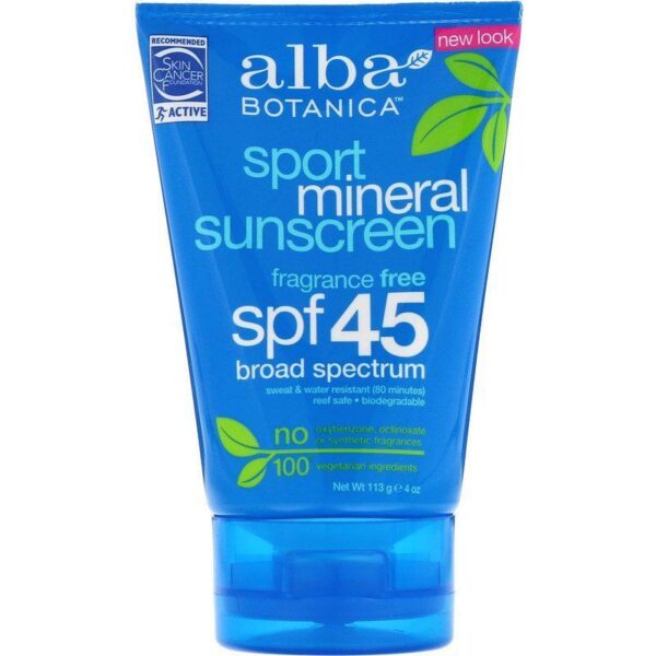 Alba Botanica Sport Mineral Sunscreen SPF 45 البا مينرال واقي حماية من الشمس