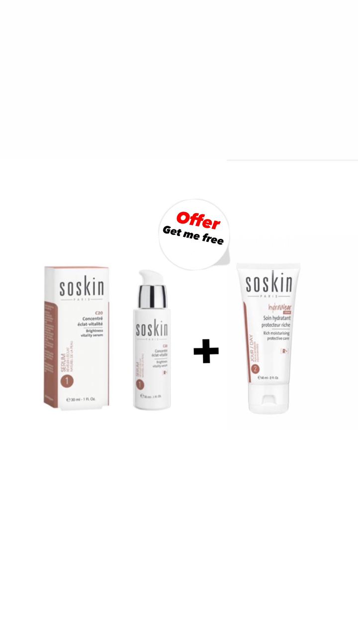 soskin brightness vitality serum +rich moisturising protective care سوسكن سيرم التفتيح +مرطب للبشرة