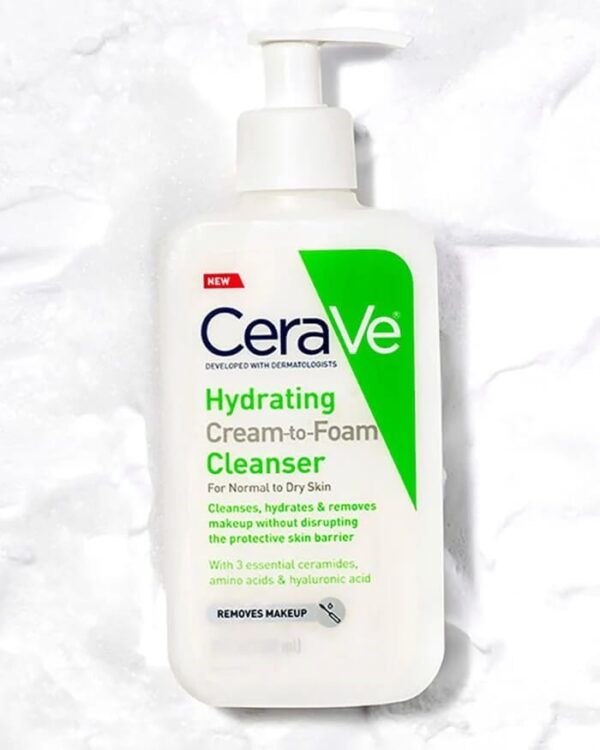 Cerave Hydrating Cream-to-Foam Cleanser FOR NORMAL TO DRY SKIN 355ml سيرافي غسول مرطب من كريم الى رغوة الاصدار الامريكي