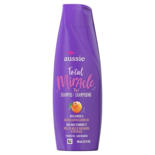 aussie total miracle shampoo with apricot &macadamia oil 360 ml اوسي شامبو شعر ميراكل بالخوخ