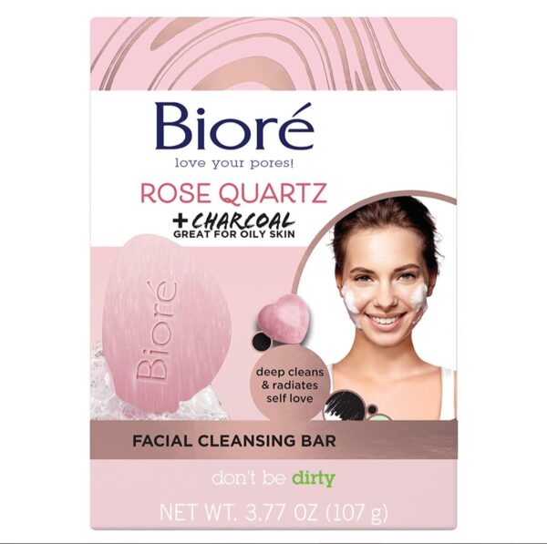 Biore Rose Quartz +Charcoal facial cleansing bar for oily skin بيوريه صابون الروز كوارتز والفحم للبشرة الدهنية