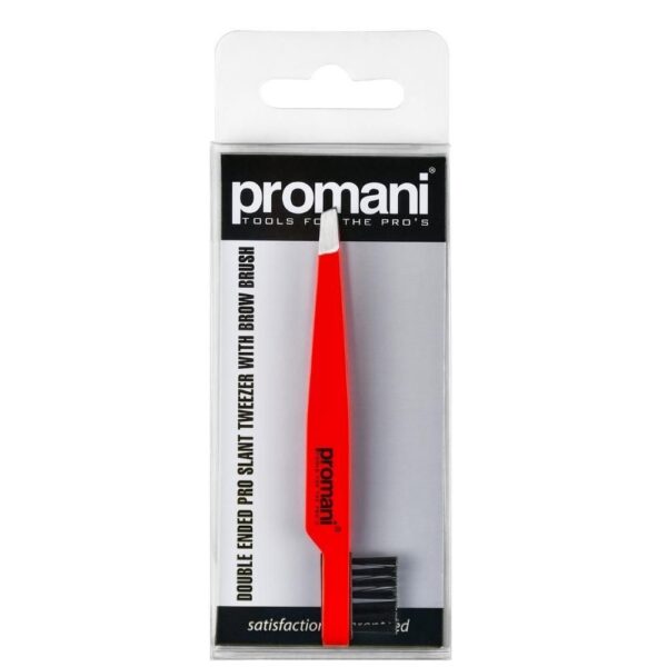 Promani Double Ended Pro Slant Tweezer with Brow Brush بروماني ملقط ذو رأس منحني مع فرشاة حاجب