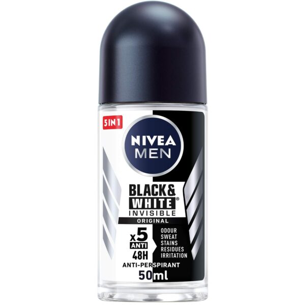 NIVEA Antiperspirant Roll-on Men Black & White Invisible Protection نيفيا مضاد تعرق رجالي