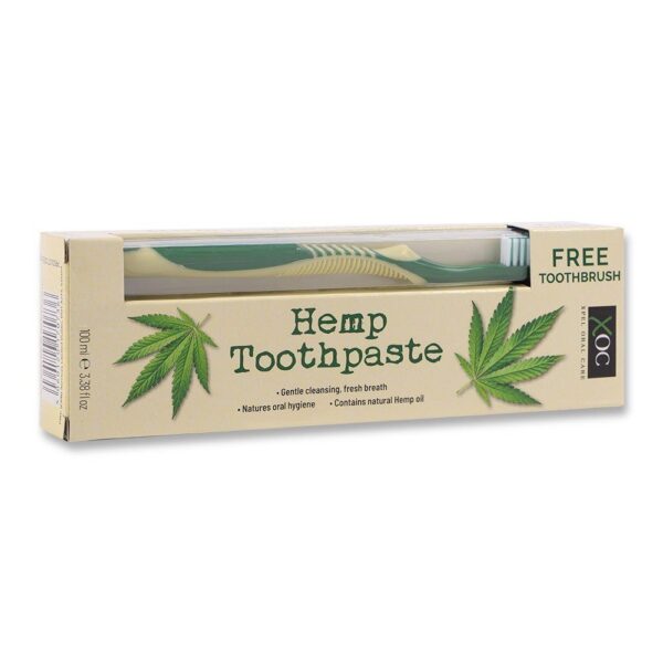 XOC Hemp Toothpaste 100ml with Bonus Toothbrush Contains Natural Hemp Oil معجون اسنان مع فرشاةالاسنان بزيت القنب