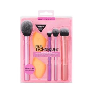 Real techniques Everyday Essentials Makeup Brush Set with Bonus Miracle Complexion Sponge ريل تكنيك مجموعة فرش مع اسفنجتين
