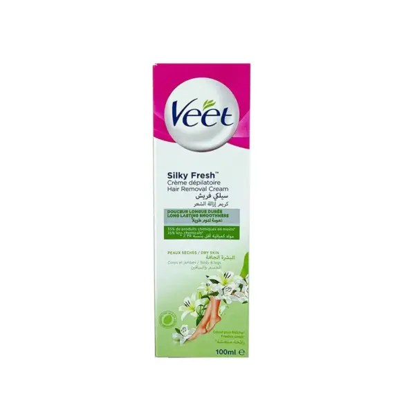 Veet Silky Fresh Hair Removal Cream For Dry Skin 100ml كريم فيت سيلكي فريش لإزالة الشعر للبشرة الجافة