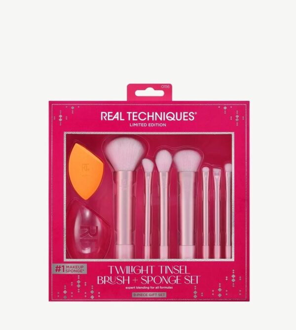 Real Techniques TWILIGHT TINSEL BRUSH & SPONGE SET - Makeup brush set,ريل تكنيك سيت فرش و اسفنجة