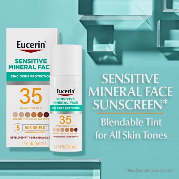 Eucerin Sun Tinted Mineral Face Zinc Oxide Sunscreen Lotion SPF 35, 50mlيوسرين واقي شمس للبشرة الحساسة مع نسبة كريم اساس
