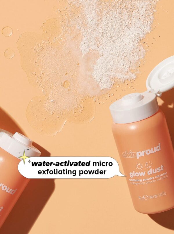 Skin Proud glow dust - exfoliating powder cleanser,40g سكن براود غسول باودر يتفاعل مع الماء