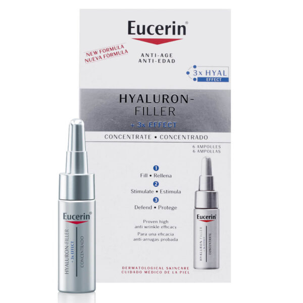Eucerin Hyaluron-Filler + 3x Effect Anti-Aging Serum Concentrate Unidose 6×5ml يوسرين امبولات سيروم هايلرونك مركز لمكافحة التجاعيد