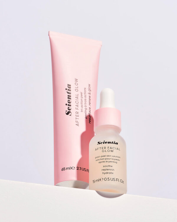 SCIENTIA AFTER FACIAL GLOW Resurfacing Mask & Restorative Serum Duo Set 65ml (peel) & 15ml (post-peel solution) مجموعة ثنائية من قناع تجديد البشرة والمصل المرمم 65 مل (مقشر) و15 مل (محلول ما بعد التقشير)