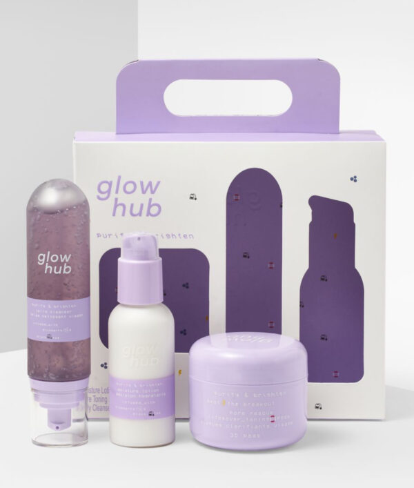 GLOW HUB purify & brighten 3 step set كلو هب مجموعة العناية بالبشرة