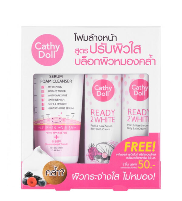 CATHY DOLL ALL AURA SERUM FOAM 100ML + PEARL & ROSE BODY BATH CREAM 85ML 2PCS Set كاثي دول سيت العناية بالبشرة