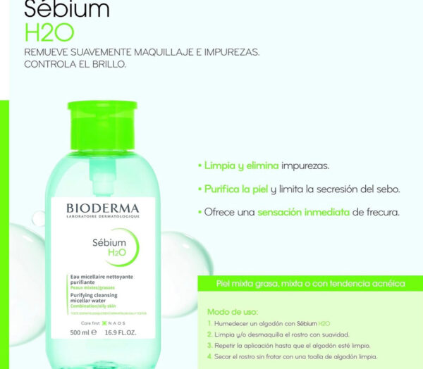 BIODERMA SEBIUM H2O CLEANSING SOLUTION CLEANSER 500ml بيوديرما مسلير للبشرة الدهنية و المختلطة