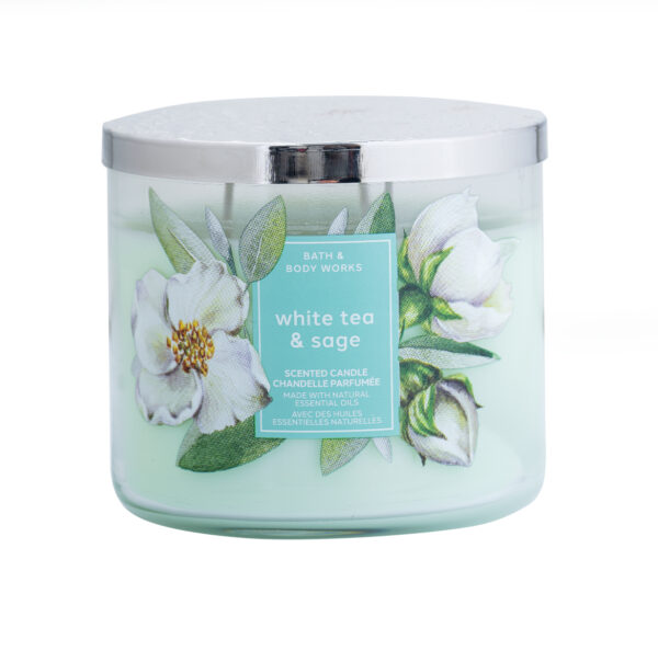 BATH N BODY WORKS BBW WHTE TEA AND SAGE 3 WICK CANDLE باث اند بادي شمعة معطرة