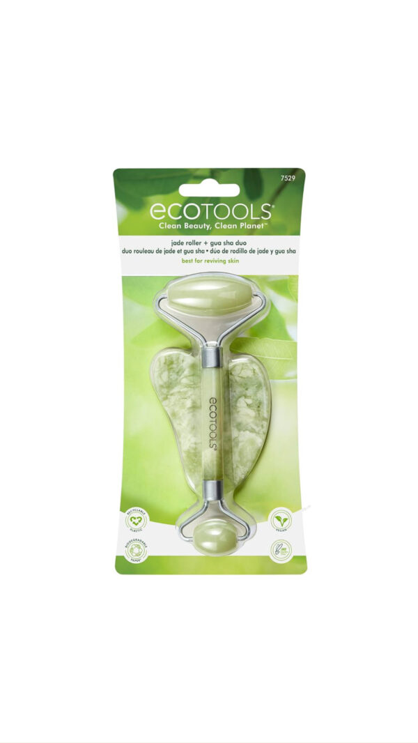 ECOTOOLS Jade Facial Roller and Gua Sha Stone Duo مجموعة رول للبشرة والجواشا