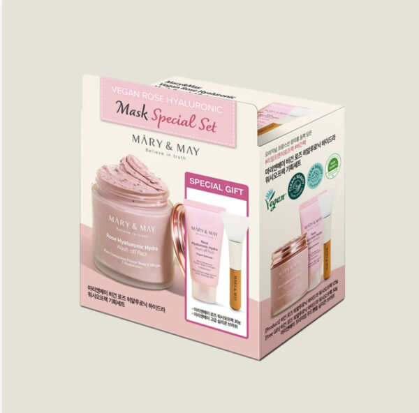 Mary&May Vegan Rose Hyaluronic Mask Special Set (125g+30g) مجموعة خاصة من قناع الهيالورونيك النباتي من ماري آند ماي