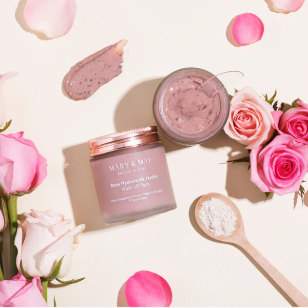 Mary&May Vegan Rose Hyaluronic Mask Special Set (125g+30g) مجموعة خاصة من قناع الهيالورونيك النباتي من ماري آند ماي