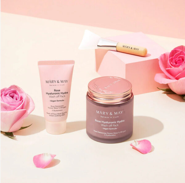 Mary&May Vegan Rose Hyaluronic Mask Special Set (125g+30g) مجموعة خاصة من قناع الهيالورونيك النباتي من ماري آند ماي