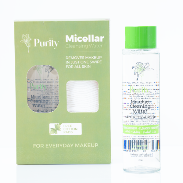 Purity micellar water + cotton pads For all skin types بيورتي ماء ميسيلار وبادات قطنية