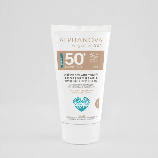 ALPHANOVA ORGANIC SUN CRÈME SOLAIRE TEINTÉE CLAIRE CERTIFIÉE BIO SPF 50+ واقي من أشعة الشمس ملون