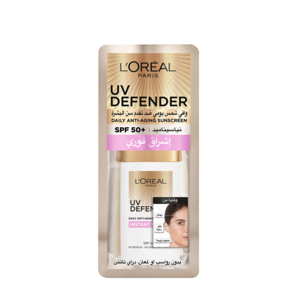 L'Oreal Paris UV Defender Instant Bright Daily Anti-Ageing Sunscreen SPF 50+ 50ml لوريال باريس واقي شمسي فوري مضاد للشيخوخة ومضاد للأشعة فوق البنفسجية