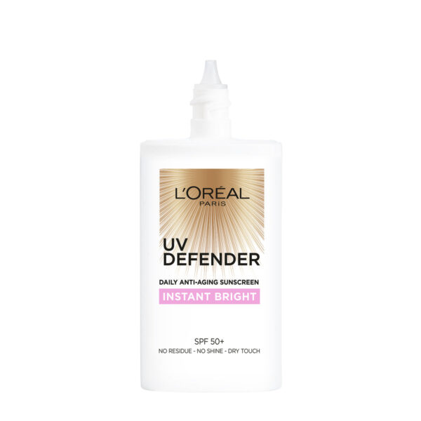 L'Oreal Paris UV Defender Instant Bright Daily Anti-Ageing Sunscreen SPF 50+ 50ml لوريال باريس واقي شمسي فوري مضاد للشيخوخة ومضاد للأشعة فوق البنفسجية