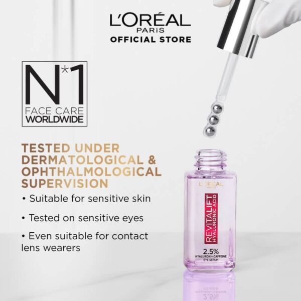 L'Oreal Revitalift HYALURONIC ACID 2.5% & CAFFEINE EYE SERUM|4% لوريال ريفيتاليفت حمض الهيالورونيك 2.5% وسيروم الكافيين للعين