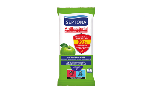 SEPTONA Antibacterial hand wipes with green apple fragrance مناديل مضادة للبكتريا لليدين