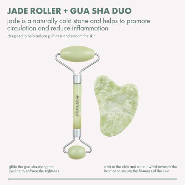 ECOTOOLS Jade Facial Roller and Gua Sha Stone Duo مجموعة رول للبشرة والجواشا