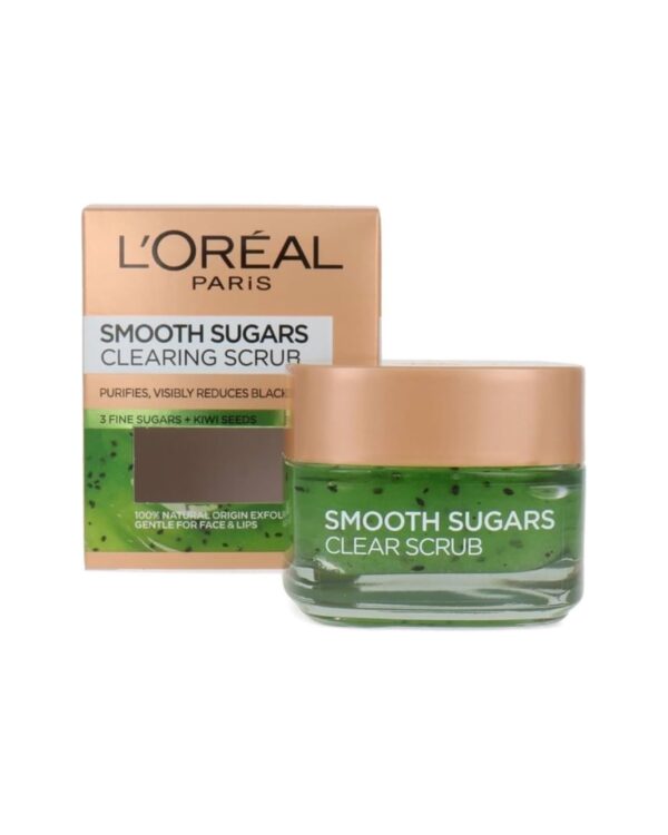 L'Oreal Paris Smooth Sugar Scrubs With Kiwi Seeds To Reduce Blackheads, 50Ml لوريال باريس مقشر السكر الناعم مع بذور الكيوي لتقليل الرؤوس السوداء