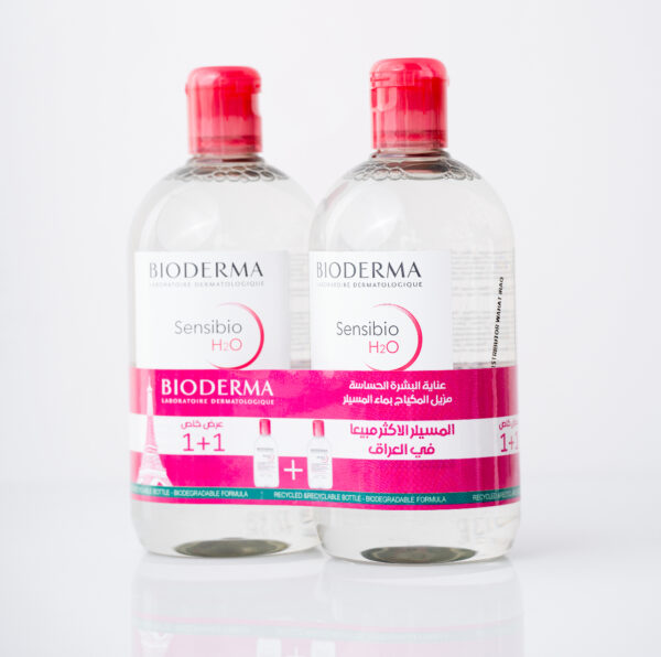 BIODERMA Sensibio H2O Micellar Cleansing Water-Makeup Remover for Sensitive Skin 500ml -Special Offer 1+1 Free مزيل ميكاب بعرض خاص قطعة + قطعة مجاناً من بايودرما