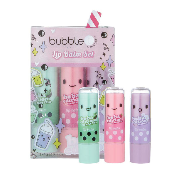 BUBBLE T COSMETICS Boba Tea Lip Balm Gift Set (3 x 4g) مجموعة مرطبات للشفاه