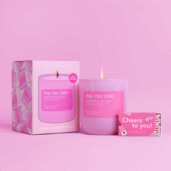 NCLA BEAUTY POP FIZZ CLINK! (PINK CHAMPAGNE) SOY WAX CANDLE نكلا شمعة معطرة