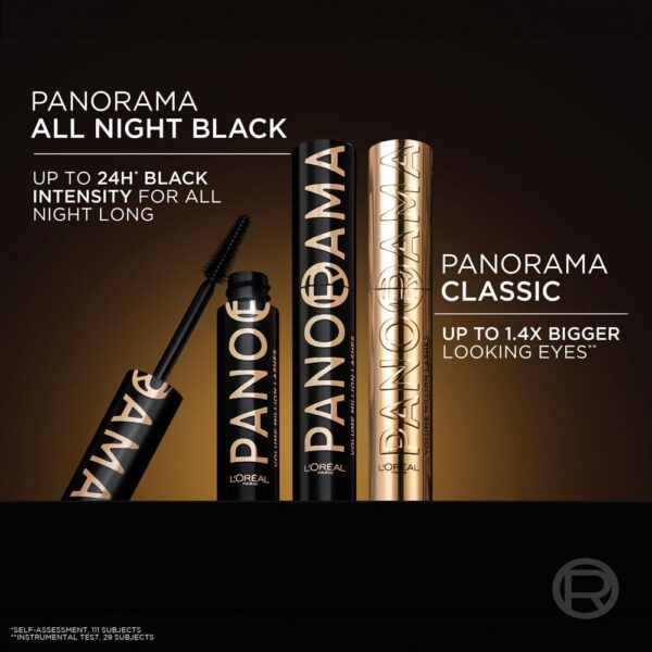 L'Oreal PANORAMA ALL NIGHT VOLUMISING MASCARA, BLACK لوريال مسكارة بسواد فاحم للعيون - Image 7