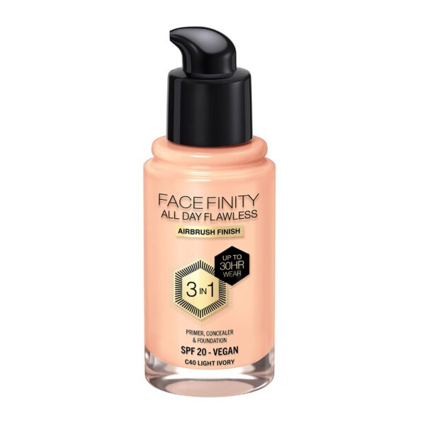 MAX FACTOR Facefinity All Day Flawless Foundation - C40 Light Ivory, 30ml ماكس فاكتور كريم أساس للبشرة