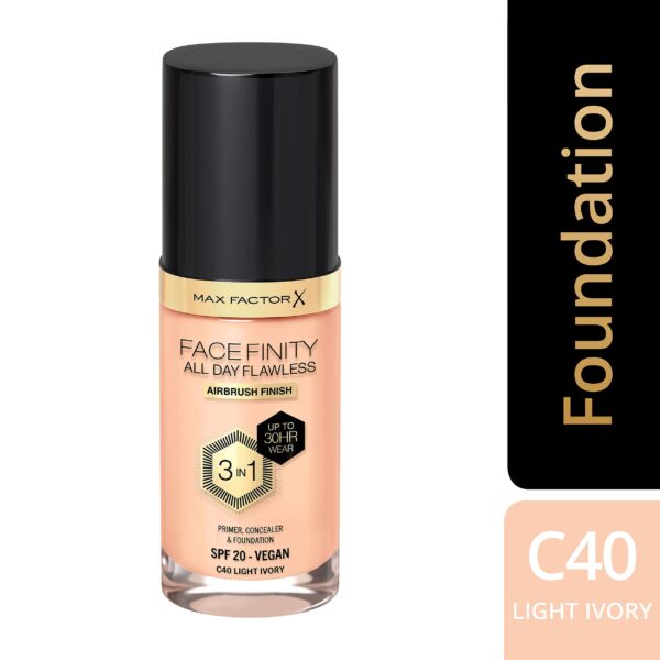 MAX FACTOR Facefinity All Day Flawless Foundation - C40 Light Ivory, 30ml ماكس فاكتور كريم أساس للبشرة - Image 2