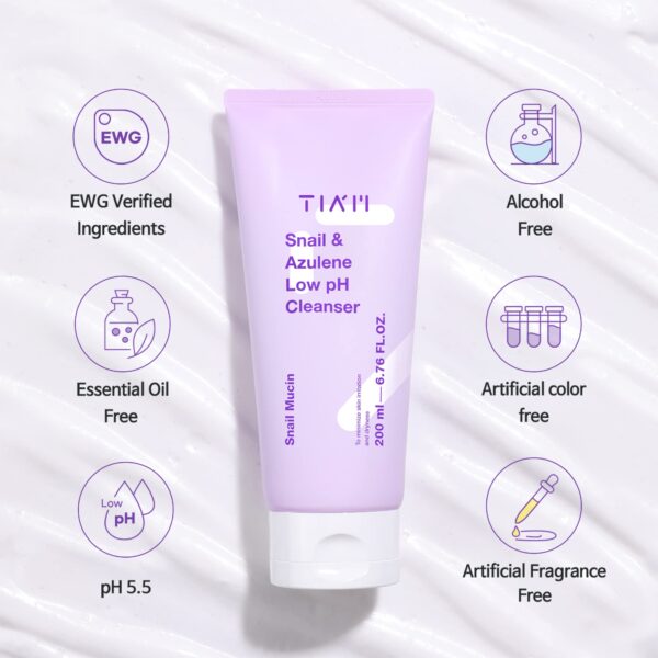 TIA'M Snail&Azulene Low pH Cleanser 200ml غسول الحلزون للبشرة - Image 2
