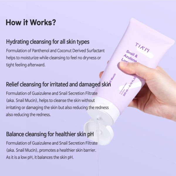 TIA'M Snail&Azulene Low pH Cleanser 200ml غسول الحلزون للبشرة - Image 4