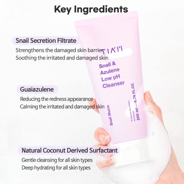 TIA'M Snail&Azulene Low pH Cleanser 200ml غسول الحلزون للبشرة - Image 5