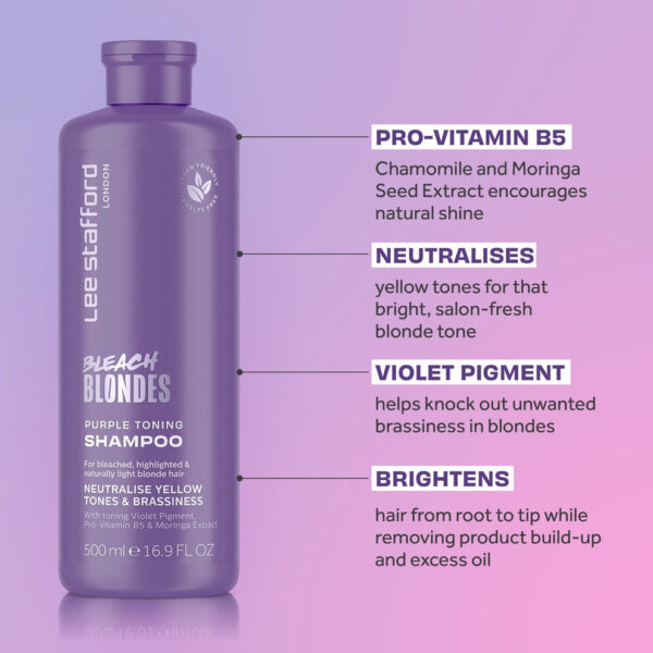 LEE STAFFORD Bleach Blondes Purple Toning Shampoo 500ml شامبو بليتش بلوندز البنفسجي لتلوين الشعر - Image 5