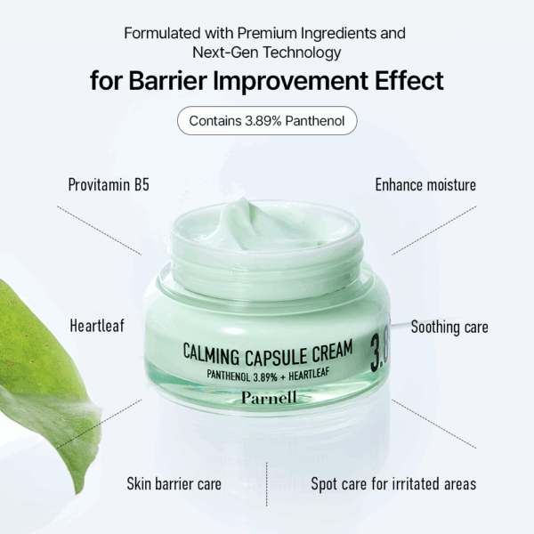 Parnell Panthenol 3.89 Heartleaf Calming Capsule Cream 50ml كريم تهدئة البشرة - Image 6