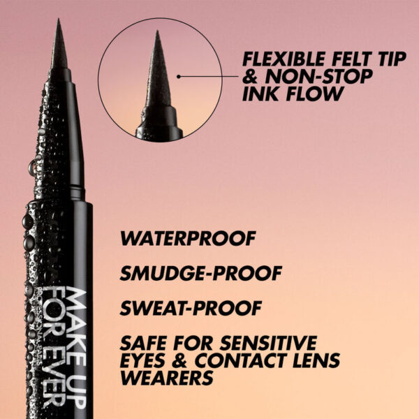 MAKE UP FOR EVER AQUA RESIST GRAPHIC PEN 24HR WATERPROOF INTENSE EYELINER-1 Black قلم لاينر سواد فاحم مقاوم للماء - Image 4