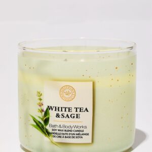 Bath & Body Works White Tea and Sage 3-Wick Candle شمعة معطرة