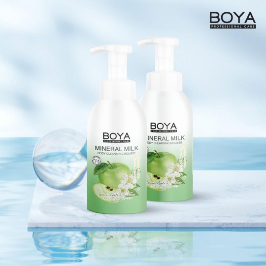 BOYA MINERAL MILK BODY CLEANSING MOUSSE - GREEN APPLE & TEA TREE 500ML غسول حليبي للجسم - Image 3