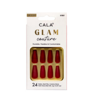 CALA GLAM COUTURE | MEDIUM COFFIN RED MATTE PRESS ON NAILS جلام كوتور | أحمر قاتم متوسط ​​مطفي أظافر لاصقة