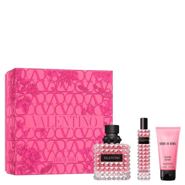 VALENTINO DONNA BORN IN ROMA PERFUME GIFT TRAVEL TRIO فالنتينو سيت هدايا للنساء