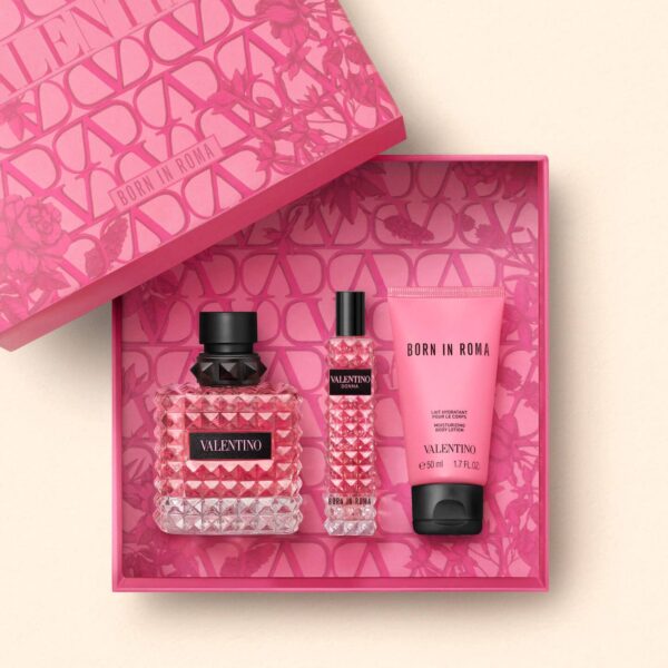 VALENTINO DONNA BORN IN ROMA PERFUME GIFT TRAVEL TRIO فالنتينو سيت هدايا للنساء - Image 2