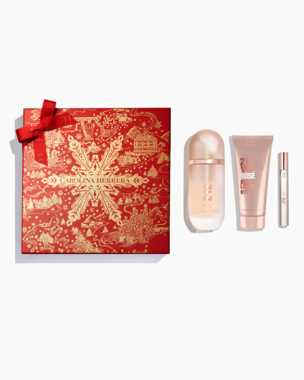 212VIP Rose Eau de Parfum 80ml, Body Lotion 100ml, Mini Spray Bottle 10ml كارولينا هيريرا سيت هدايا للنساء