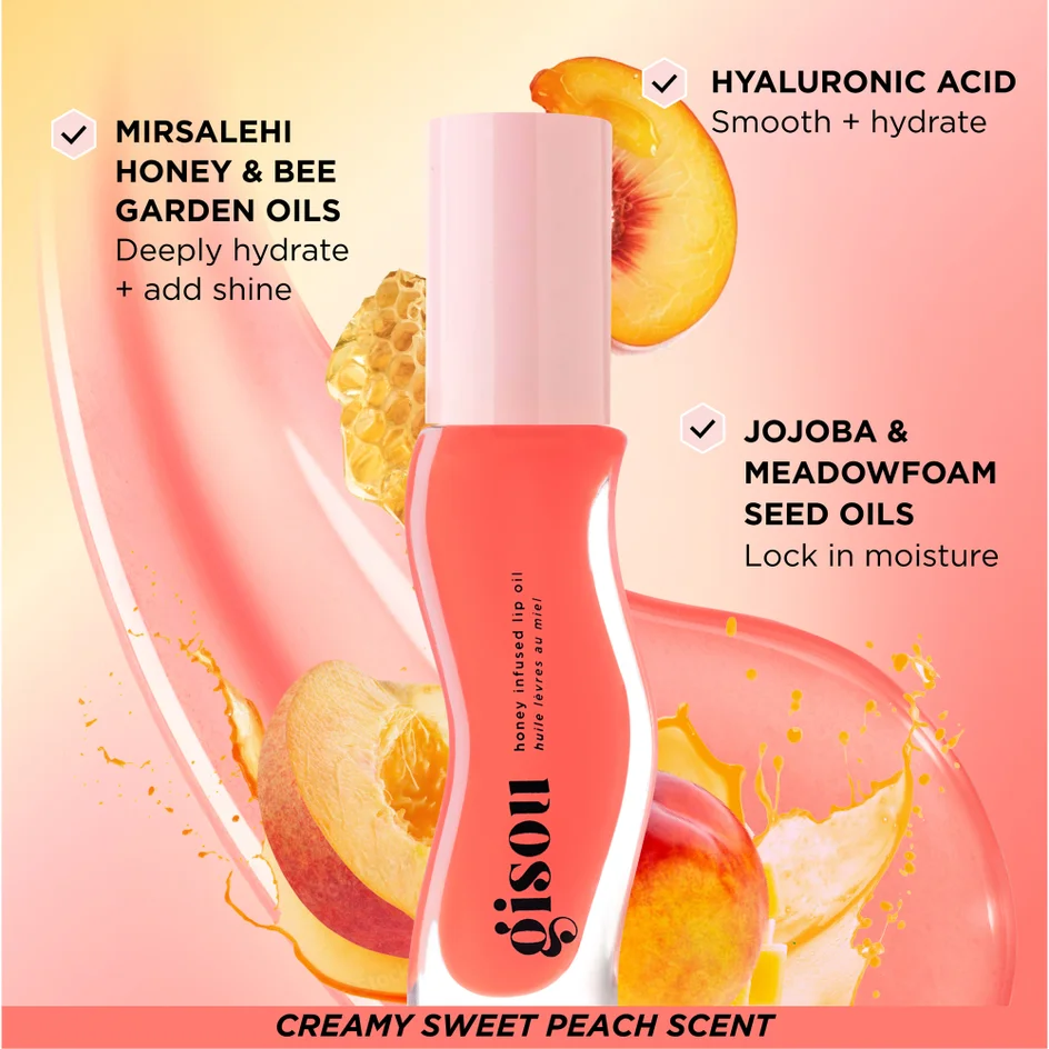 Gisou Honey Infused Lip Oil 8ml - Bee-llini Peach جيسو زيت العناية بالشفاه - Image 3